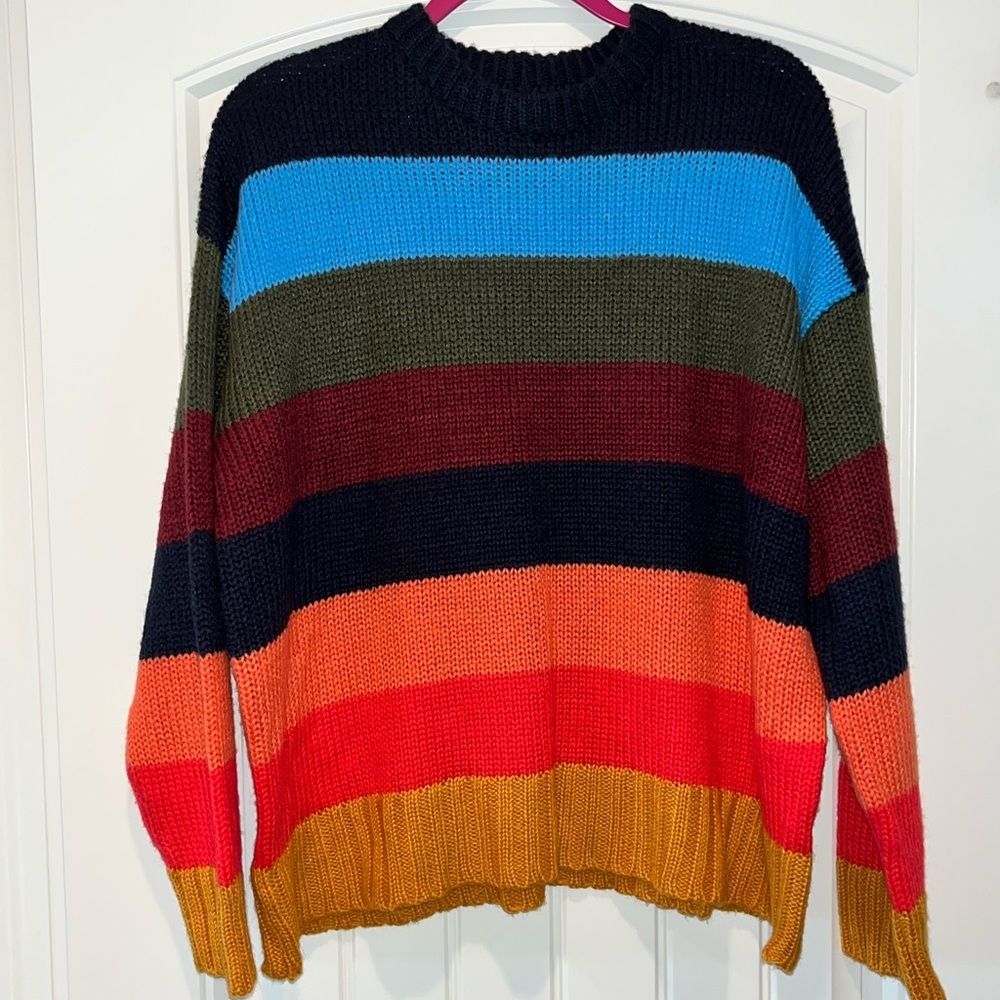 Urban Outfitters chunky knit boyfriend sweater. Size L Rainbow stripe- vibrant.
